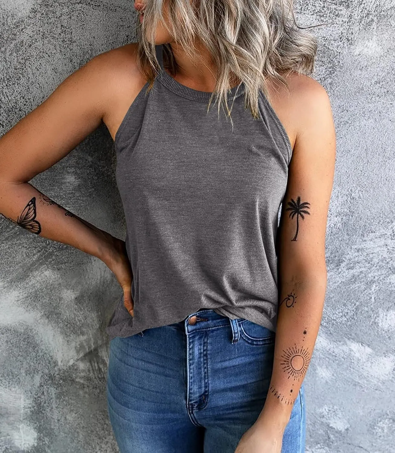 Womens Summer Sleeveless High Neck Halter Tank Tops Basic Casual Cami Shirts Tees
