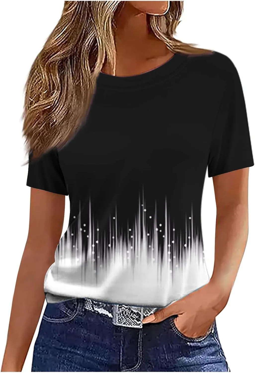 Womens Summer Tops 2025 Crew Neck Short Sleeve T Shirts Dressy Casual Blouses Cute Printed Tees Loose Trendy Outfits