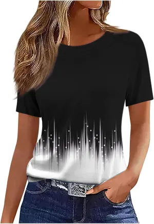 Womens Summer Tops 2025 Crew Neck Short Sleeve T Shirts Dressy Casual Blouses Cute Printed Tees Loose Trendy Outfits