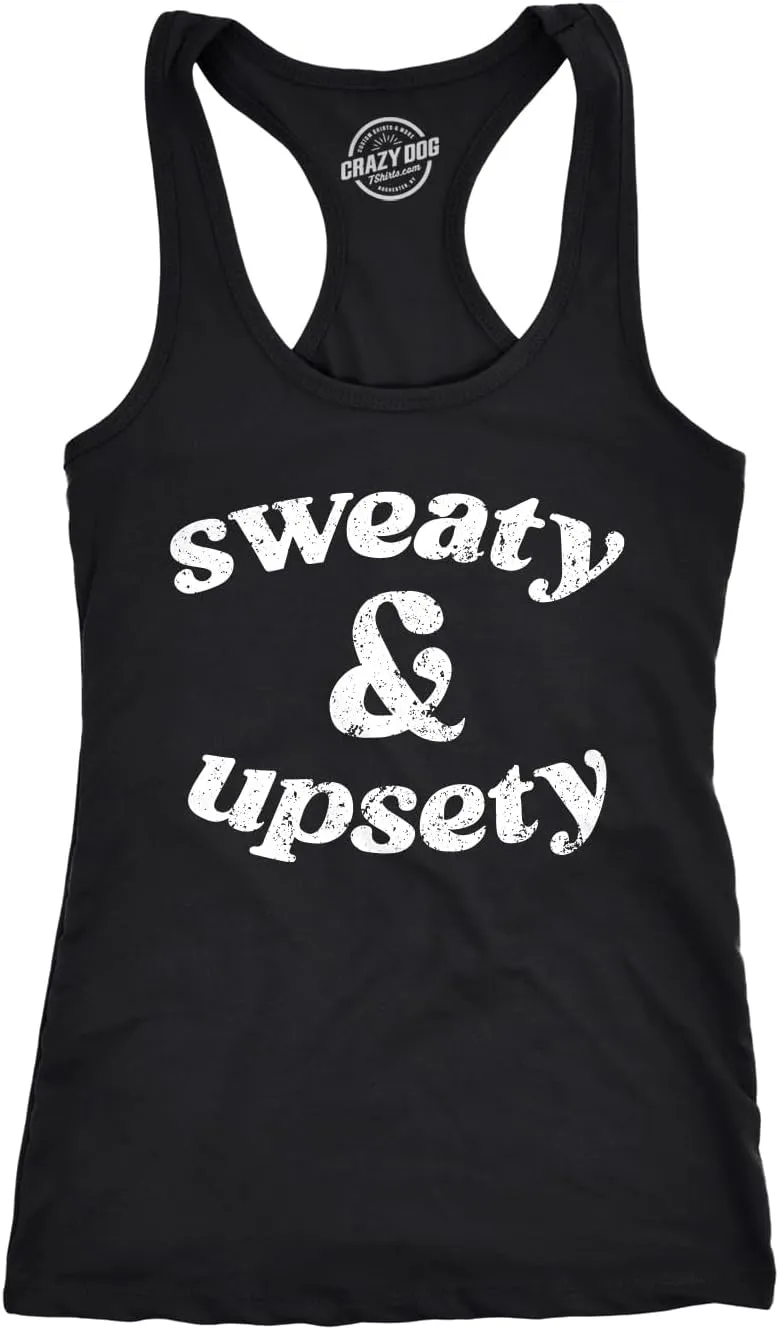 Womens Sweaty and Upsety Fitness Tank Funny Sarcastic Workout Graphic Novelty Sleeveless Tee for Ladies