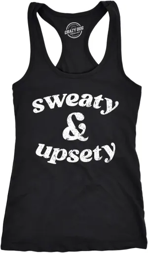 Womens Sweaty and Upsety Fitness Tank Funny Sarcastic Workout Graphic Novelty Sleeveless Tee for Ladies