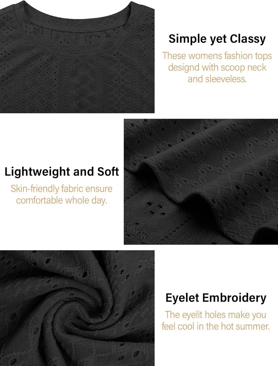 Womens Tank Tops 2025 Eyelet Embroidery Crewneck Sleeveless Shirts Casual Summer Spring Basic Loose Fashion Clothes