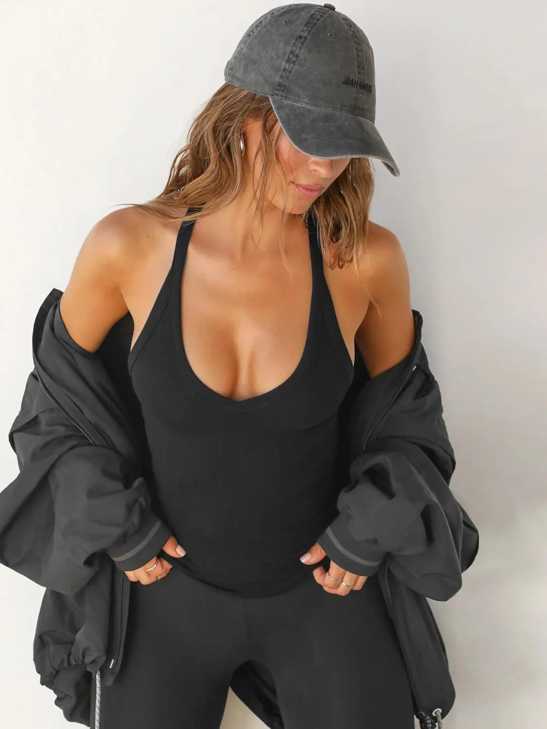 Womens V-Neck Basic Tank Tops Workout Summer Ribbed Camisole Slim Fit Sleeveless Tops