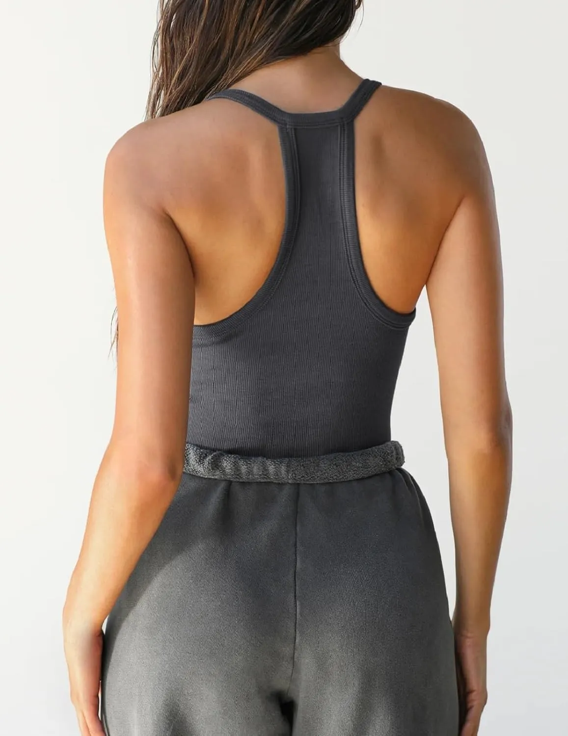 Womens V Neck Racerback Tank Tops Y2K Fitted Sleeveless Shirts Summer Ribbed Tees