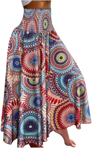 Women's Vintage Floral High Waist Wide Leg Pants Casual Loose Fit Trousers Womens Dress Leggings Pants