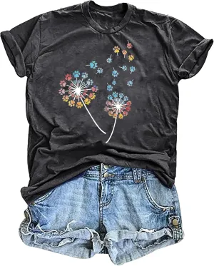 Women's Vintage Floral T Shirt Boho Wildflower Graphic Loose Tees Short Sleeve Casual Tops