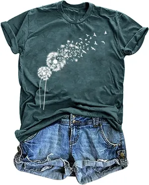Women's Vintage Floral T Shirt Boho Wildflower Graphic Loose Tees Short Sleeve Casual Tops