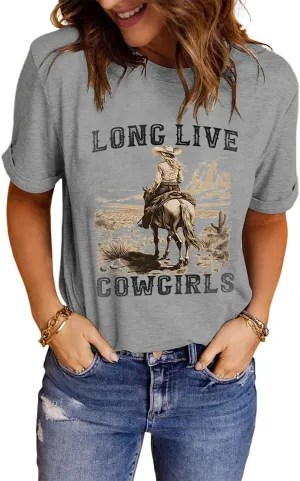 Womens Western Cowgirls Graphic Shirts Teen Girls Cute Country Music Short Sleeve Tshirt Tees