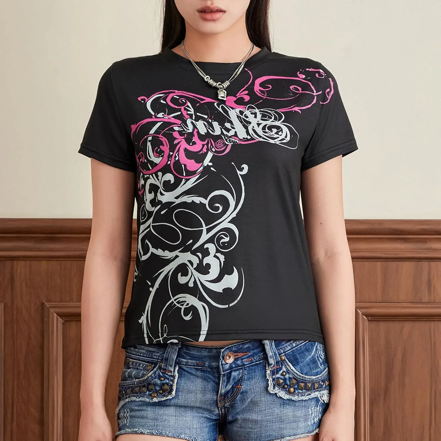 Womens Y2k Graphic Baggy Tees Shirts 2000s Gothic Grunge Emo Tops Fairycore Clothes