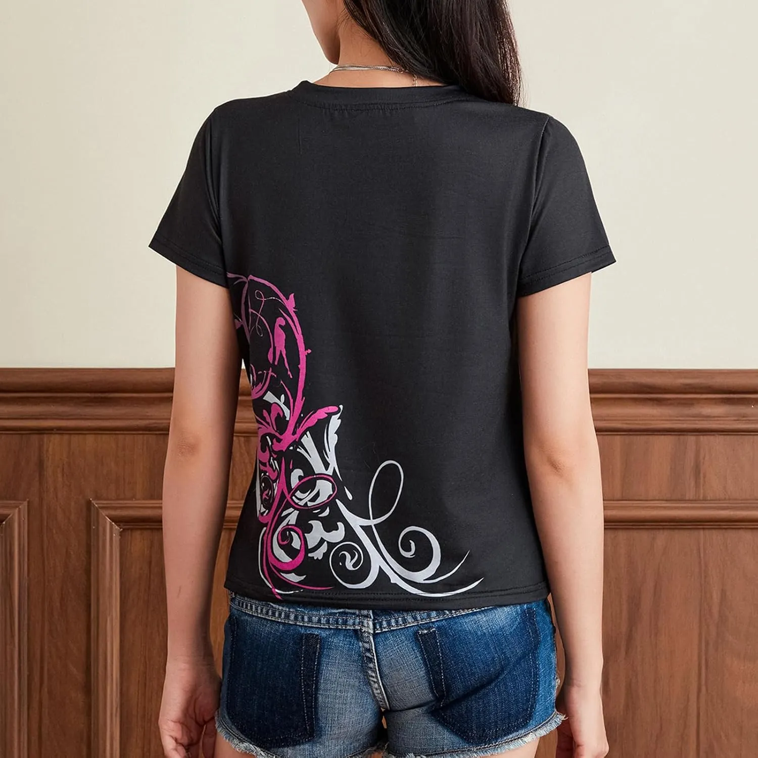 Womens Y2k Graphic Baggy Tees Shirts 2000s Gothic Grunge Emo Tops Fairycore Clothes