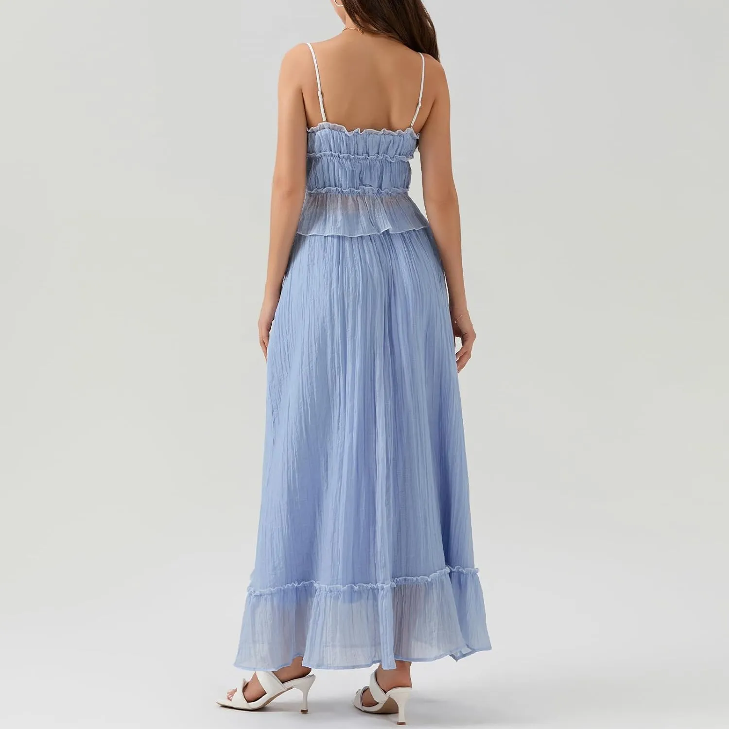 Womens Y2k Maxi Skirt Set Lace Ruched Crop Top and Smocked Long Skirt Sets Beach Cocktail Club 2 PCS Outfit