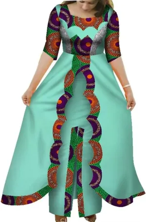 XIAOHUAGUA African Dresses for Women Dashiki Half Sleeve 2 Layers Long Skirt African Clothing Pachwork Party Dress