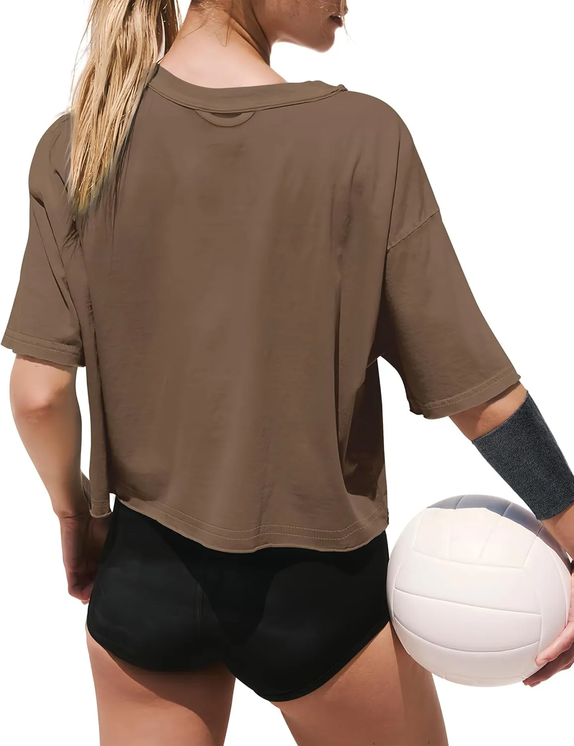 XIEERDUO Cotton Tshirts for Women Drop Shoulder Round Neck Oversized Crop Tops Workout Tops Tees
