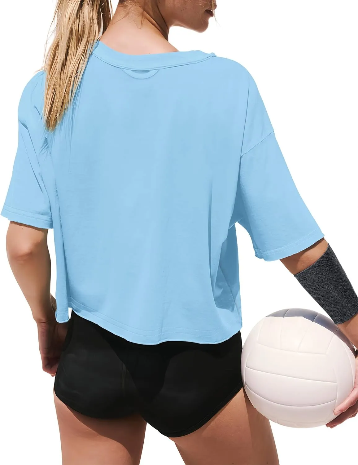 XIEERDUO Cotton Tshirts for Women Drop Shoulder Round Neck Oversized Crop Tops Workout Tops Tees