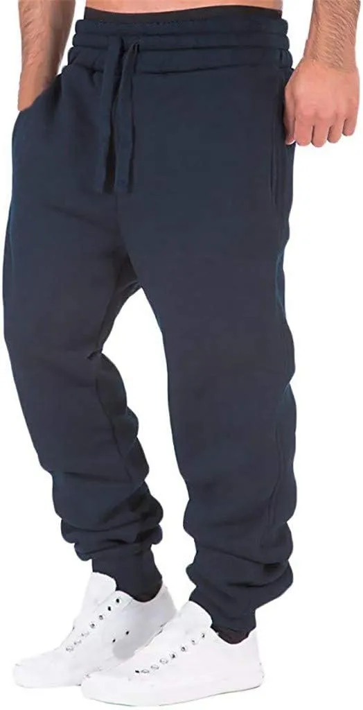 XUETON Men Cargo Jogger Sweatpants Elastic Waist Slim Fit Athletic Jogger Workout Track Pants Drawstring Khaki Chinos Trouser(Navy,X-Large)