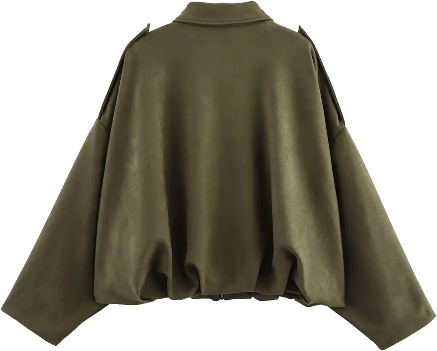 Xunger Women's Faux Suede Bomber Jacket Spring Lapel Pilot Coat Casual Oversized Long Sleeves Trendy Streetwear Outerwear