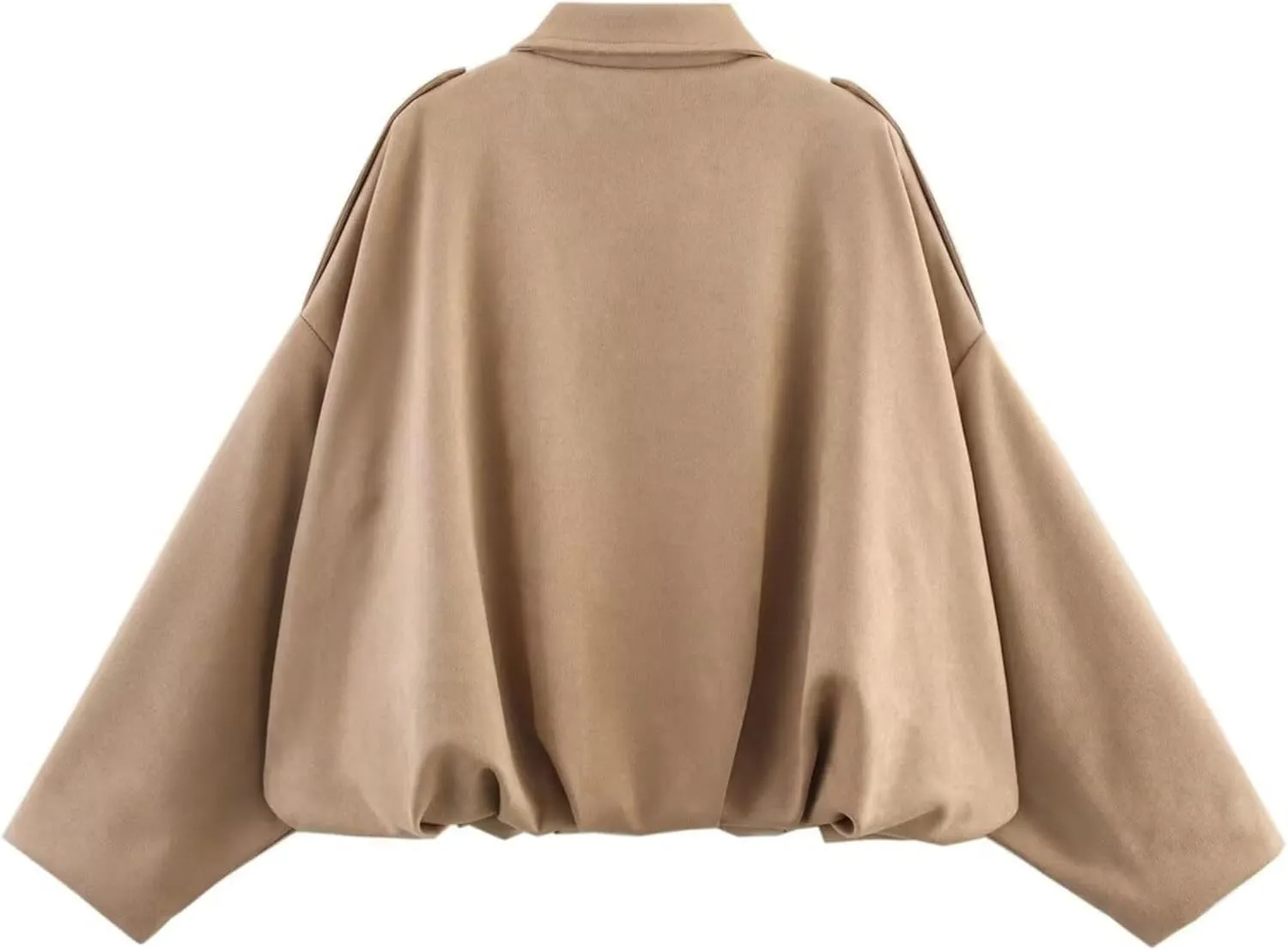Xunger Women's Faux Suede Bomber Jacket Spring Lapel Pilot Coat Casual Oversized Long Sleeves Trendy Streetwear Outerwear