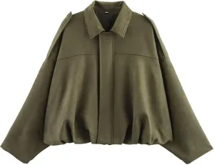 Xunger Women's Faux Suede Bomber Jacket Spring Lapel Pilot Coat Casual Oversized Long Sleeves Trendy Streetwear Outerwear