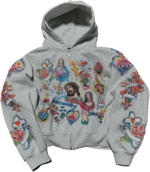 Y2k Zip up Hoodie Streetwear Graphic Oversized Rapper Hooded Sweatshirts Unisex Grunge Vintage Clothes