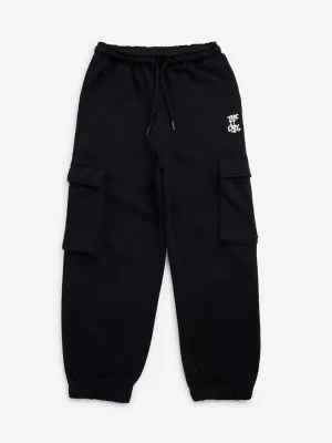 Y&F Kids Black Relaxed-Fit Mid-Rise Cargo Cotton-Blend Joggers