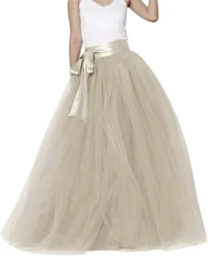 YJNXHN Women's Long Maxi Layered A Line Tulle High Waist Skirt Floor Length for Wedding Party Evening Prom