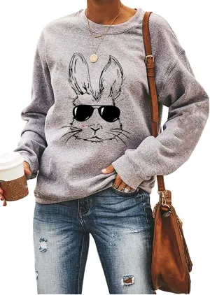 Ykomow Happy Easter Sweatshirt Women Long Sleeve Cute Bunny Rabbit Graphic Tees Pullover