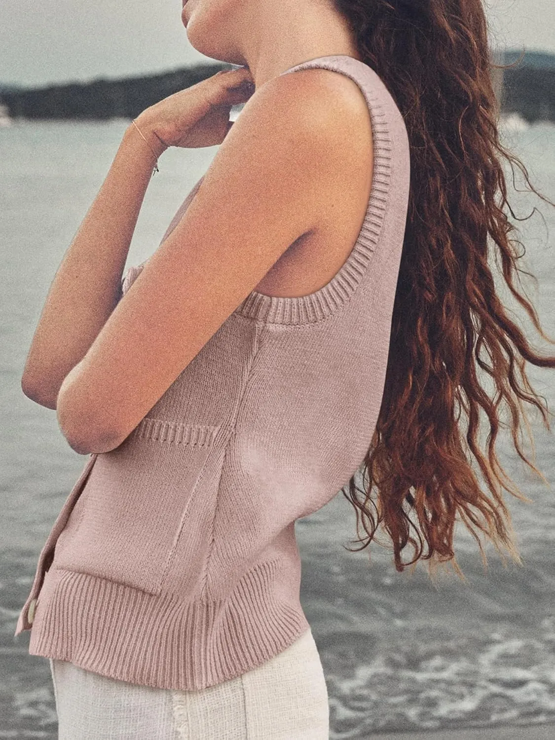 Yousify Womens Sweater Vest Summer Ribbed Tank Tops Sleeveless Button Down Shirts Scoop Neck Top for Women