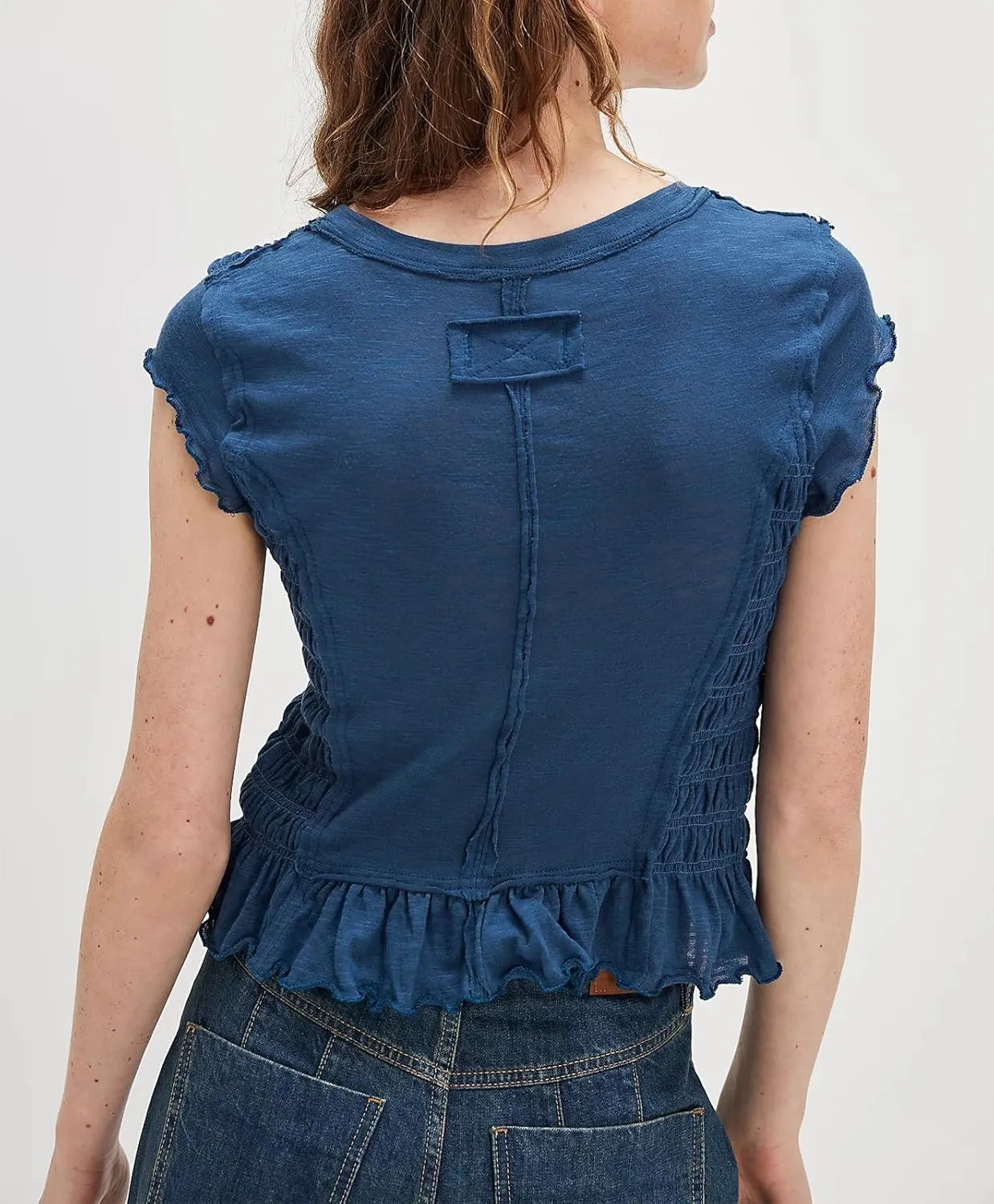 Yuemengxuan Womens Summer Top Cap Sleeve Smocked Shirts Ruffle Hem Going Out Tops Shirred Tank Crop Tee Y2K Outfits