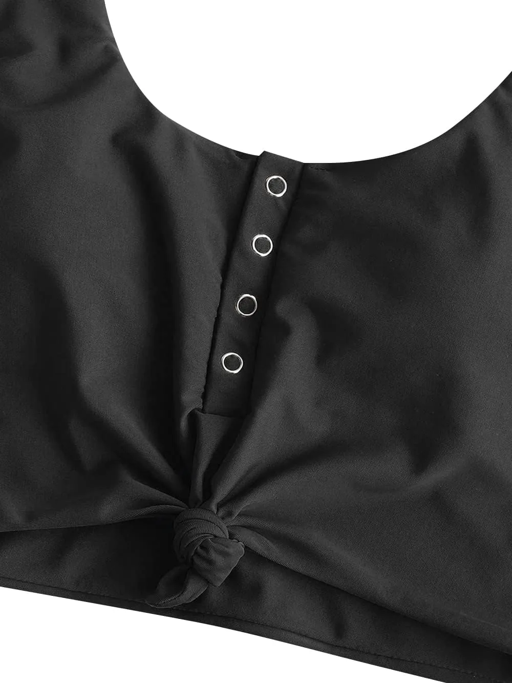 ZAFUL Women's Front Knot Bikini Tops Crop Tankini Top Scoop Neck Padded Bathing Suit Tops