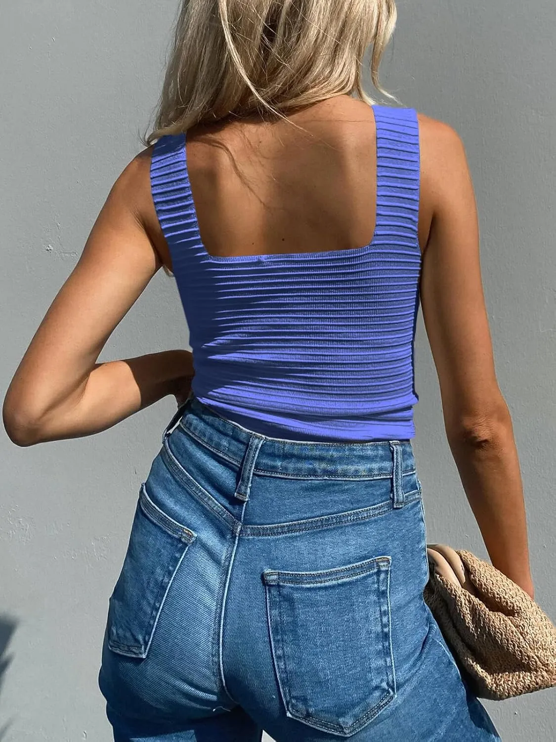 ZDC Womens Ribbed Tank Tops 2025 Summer Square Neck Sleeveless Tops Casual Slim Knit Shirts Tees