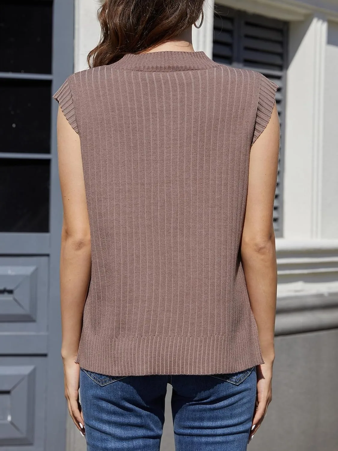 ZDC Women's V Neck Sweater Vest Oversized Sleeveles Casual Tank Tops Ribbed Knit Loose Fit Pullover