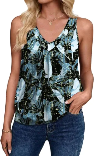 Zeagoo Womens Tank Tops Loose Fit V Neck Ruched Sleeveless Tops Casual Basic Banded Shirts S-XXL