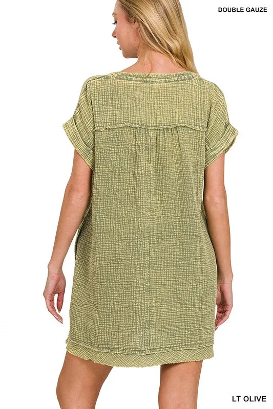 Zenana Cotton Double Gauze Washed Womens Dress S-XL Candy Pink