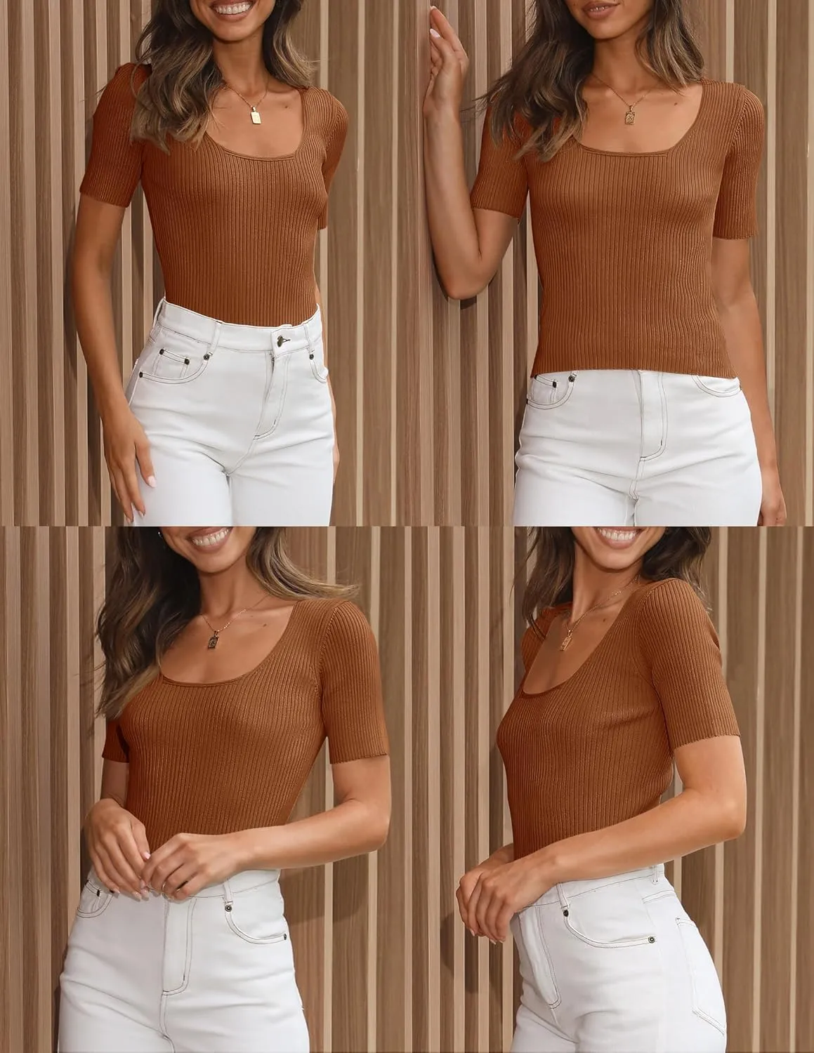 ZESICA Women's 2025 Short Sleeve Square Neck T Shirts Slim Fitted Summer Ribbed Knit Basic Casual Tee Tops