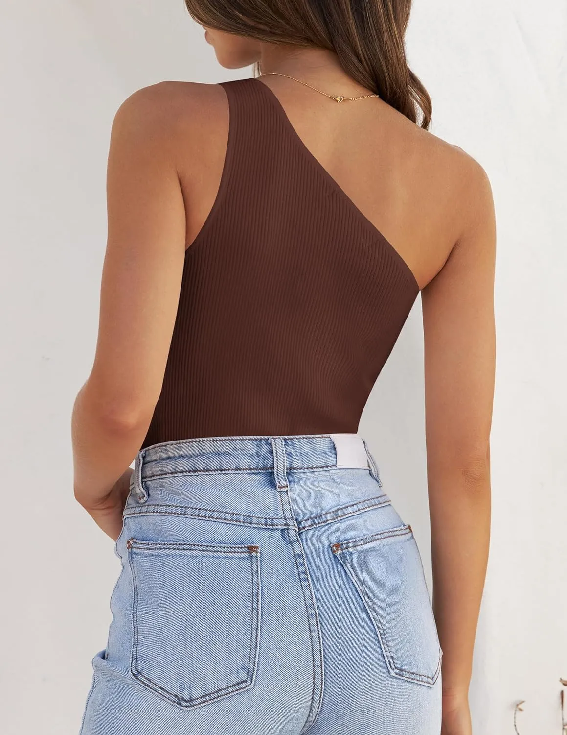 ZESICA Women's One Shoulder Tank Summer Sleeveless T Shirt Ribbed Knit Slim Fit Sexy Casual Basic Tee Tops