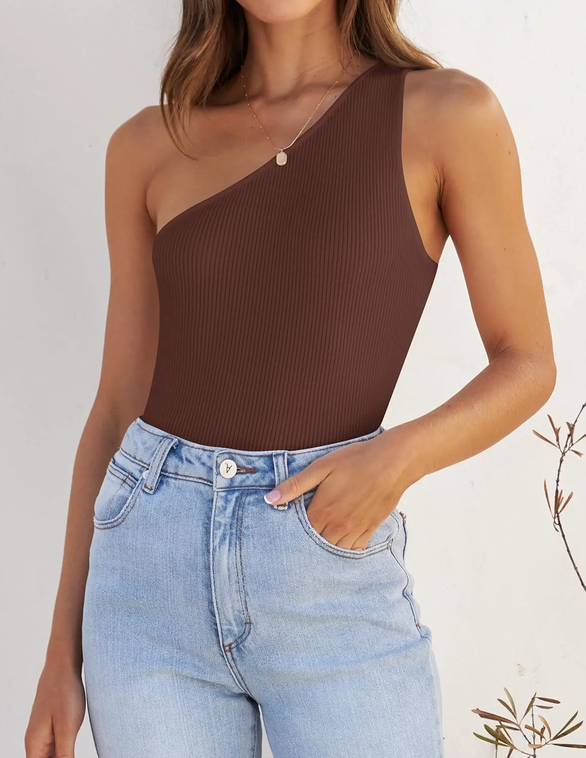 ZESICA Women's One Shoulder Tank Summer Sleeveless T Shirt Ribbed Knit Slim Fit Sexy Casual Basic Tee Tops